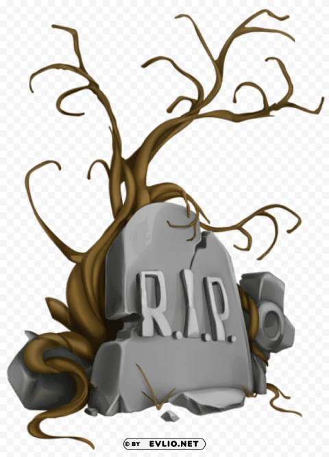 halloween rip tombstone and tree Isolated Artwork in Transparent PNG Format