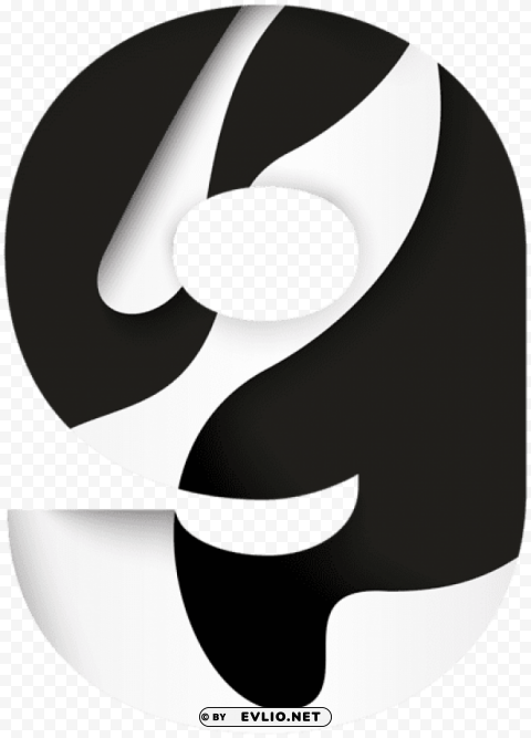 number nine black white Transparent PNG Isolated Graphic with Clarity