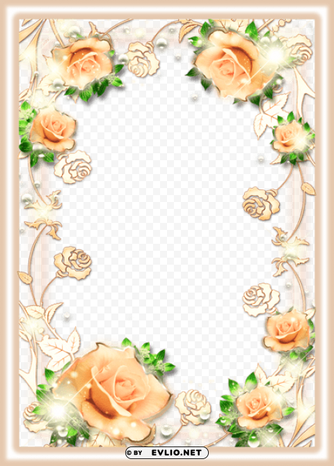 beautiful delicate cream frame with roses PNG transparent elements complete package