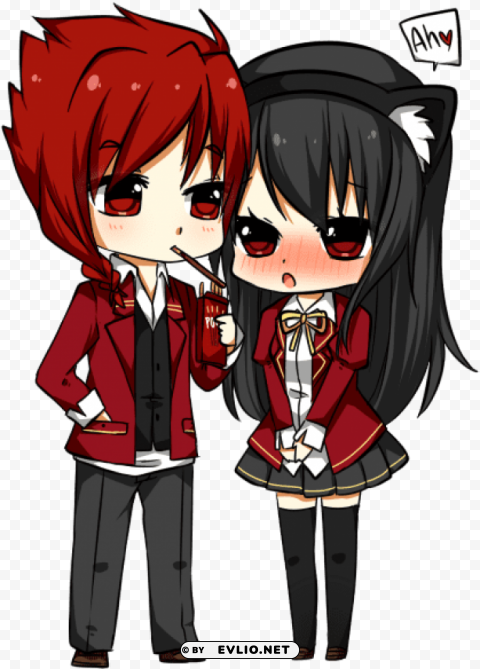 chibi boy and girl holding hands PNG no background free