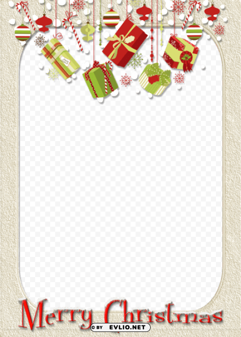 merry christmas cream photo frame with gifts PNG transparent graphics for download