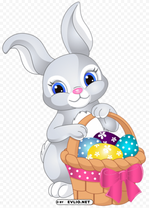 easter bunny with egg basket Transparent PNG Object with Isolation