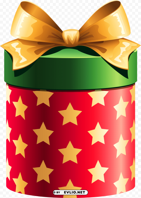 round red gift box with gold stars - christmas gift box clipart Isolated Character in Transparent PNG Format