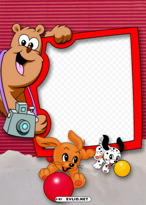 cute kids red transparent frame with puppies PNG design elements