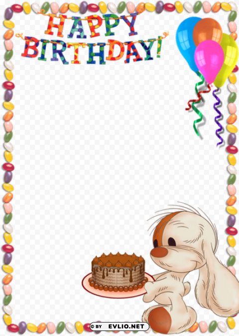 happy birthday kids transparent photo frame with cute bunny PNG files with no backdrop pack