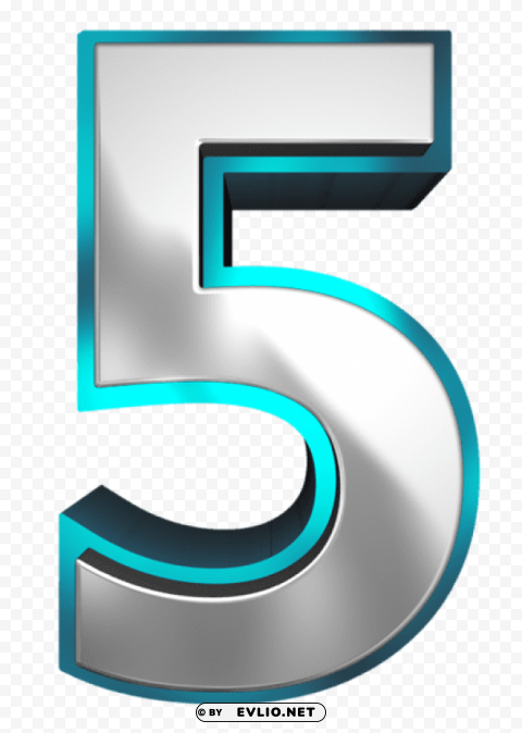 metallic and blue number five PNG with Clear Isolation on Transparent Background
