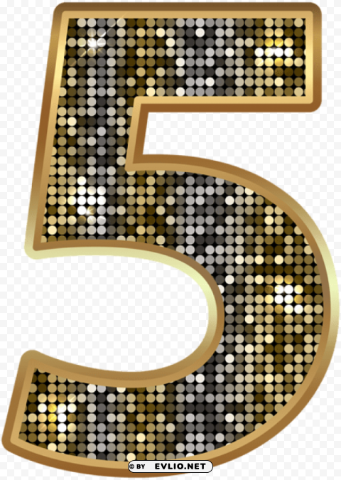 number five deco gold PNG with clear background set