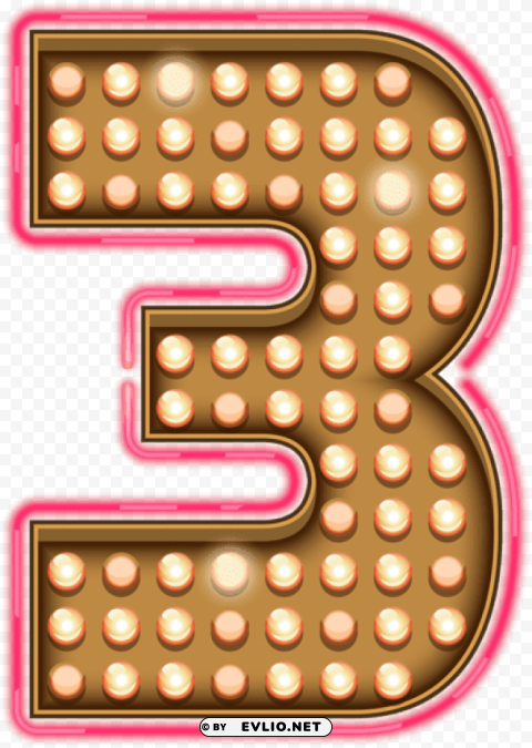 number three neon lights Isolated Artwork in Transparent PNG