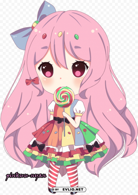 anime lollipop girl chibi Isolated Character on Transparent Background PNG