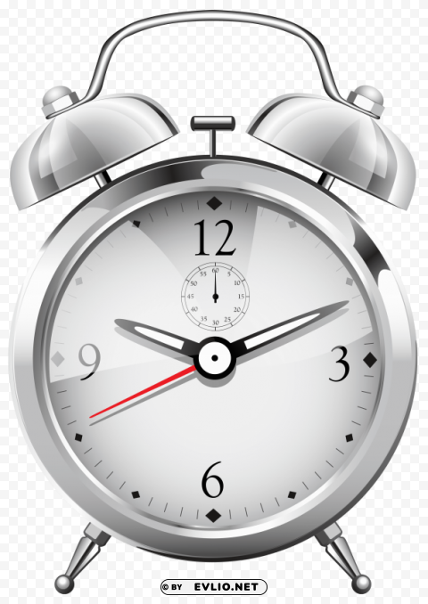 silver alarm clock Isolated PNG Graphic with Transparency