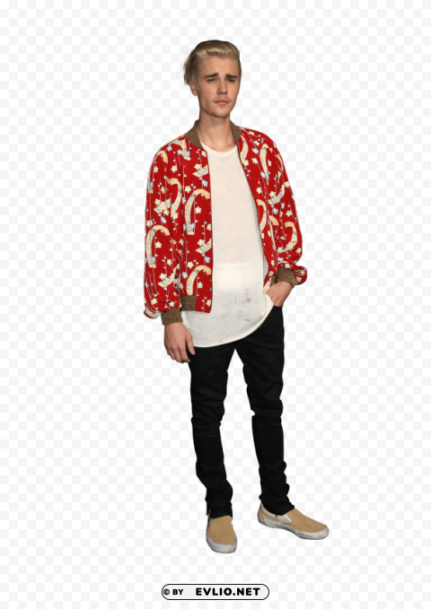 justin bieber dressed in a red shirt PNG Isolated Object with Clear Transparency