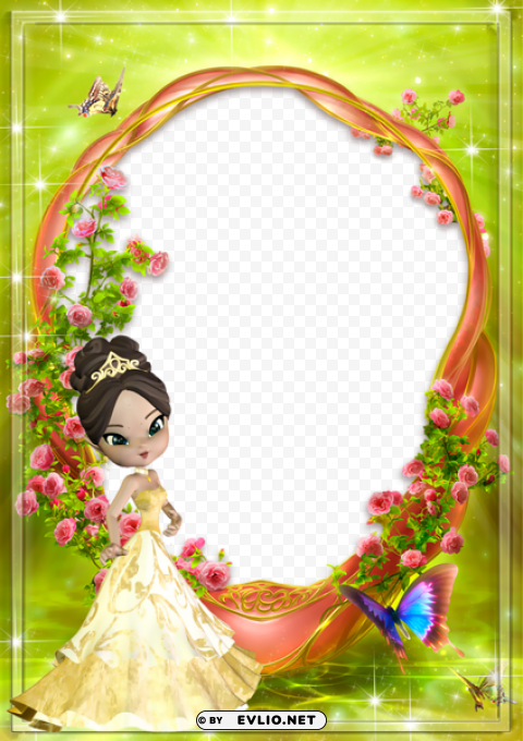 cute kids transparent princess photo frame HighResolution Isolated PNG with Transparency