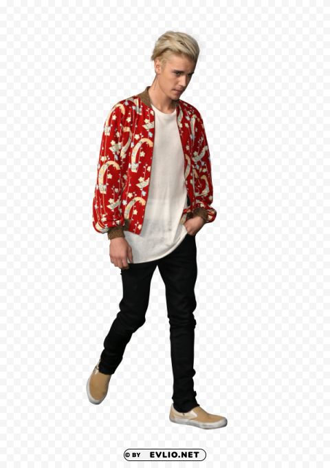 justin bieber dressed in a red shirt PNG photo with transparency png - Free PNG Images ID f3e11559