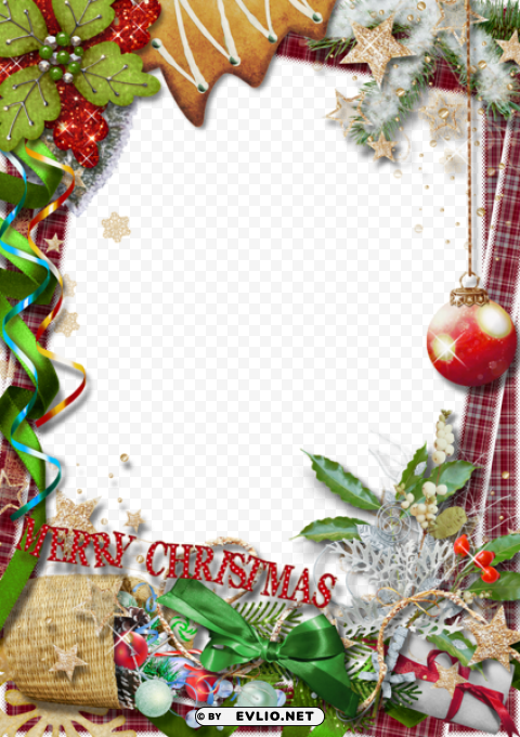 merry christmasframe with green bow PNG transparent design