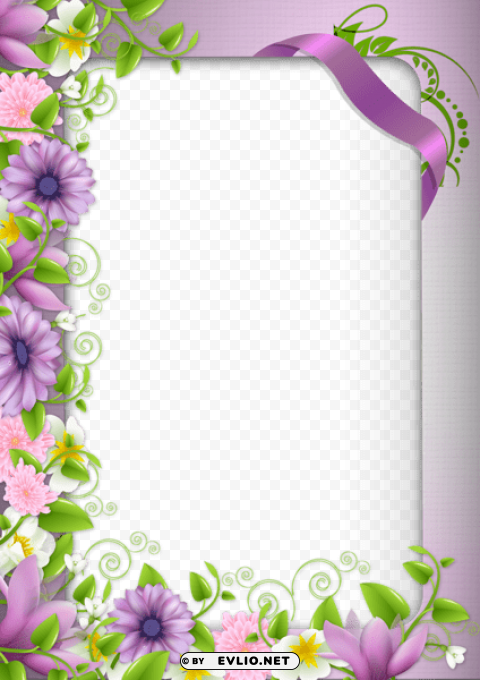 photo frame with purple flowers PNG Image Isolated with Transparent Detail