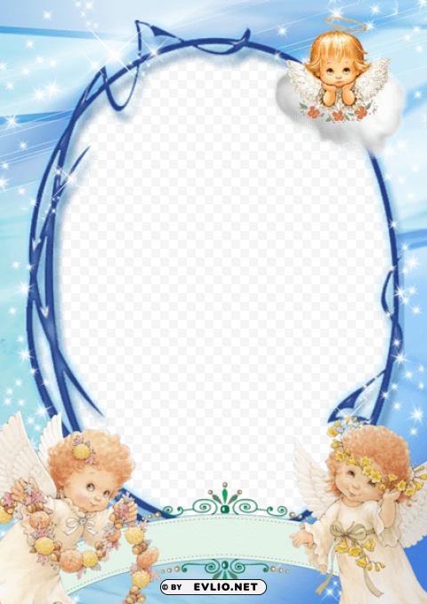  blue frame with angels HighQuality Transparent PNG Object Isolation