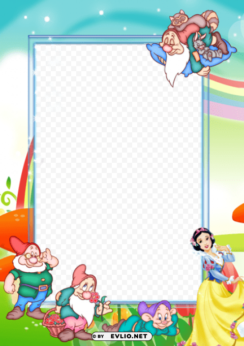  kidsframe with snow-white and seven dwarfs HighQuality Transparent PNG Object Isolation