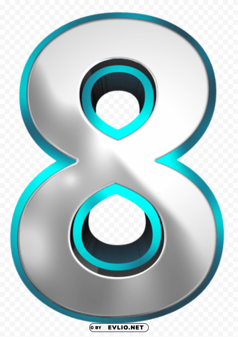 metallic and blue number eight PNG with isolated background