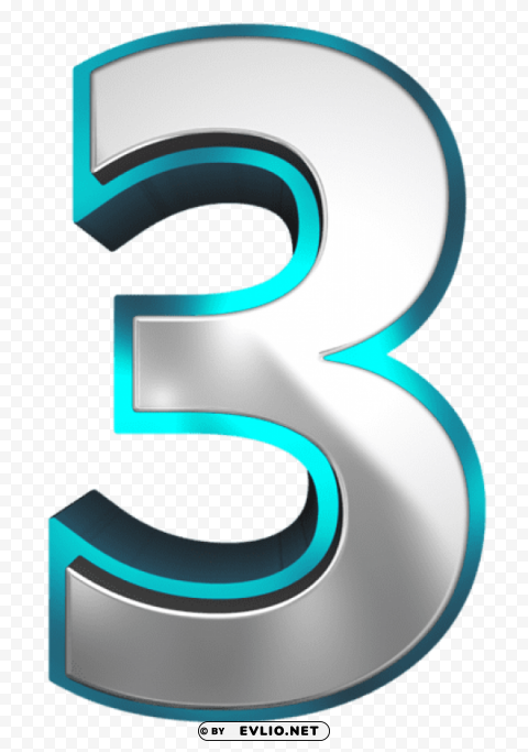 metallic and blue number three PNG with alpha channel for download