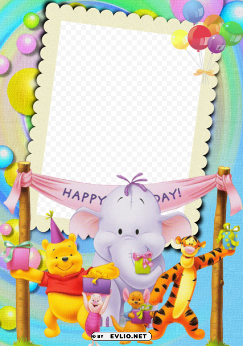 happy birthday with winnie the pooh kids photo frame PNG files with transparency