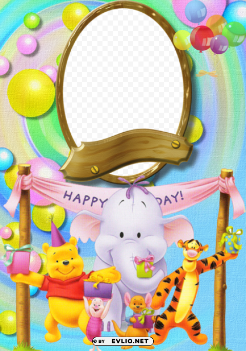 happy birthday with winnie the pooh photo frame PNG files with no royalties