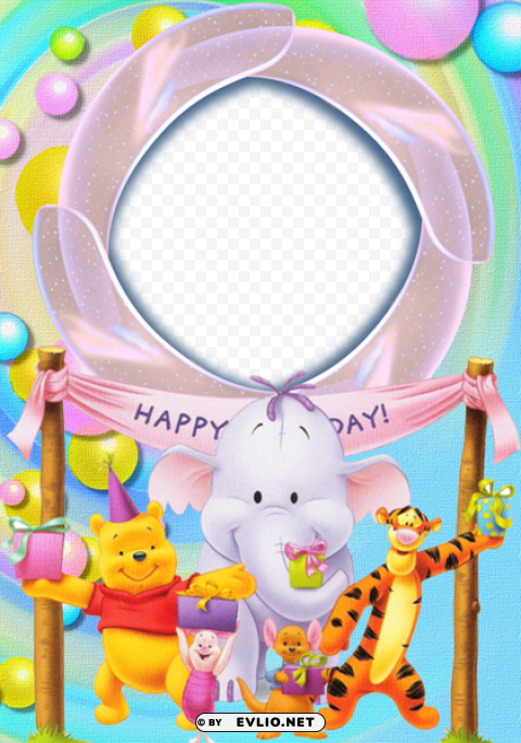 happy birthday with winnie the pooh transparent photo frame PNG files with no background wide assortment