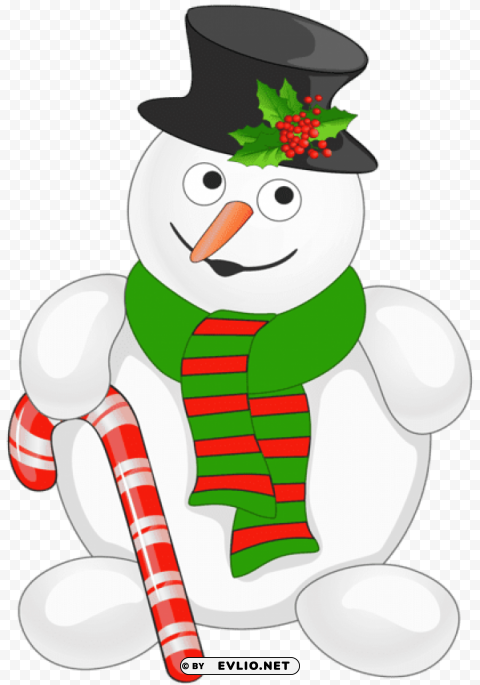 snowman with candy cane Clear Background PNG Isolated Subject