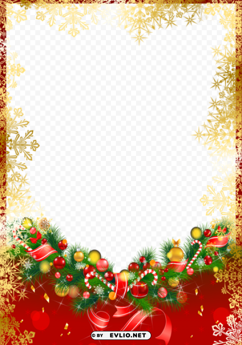 red christmas frame with gold snowflakes Transparent background PNG stockpile assortment
