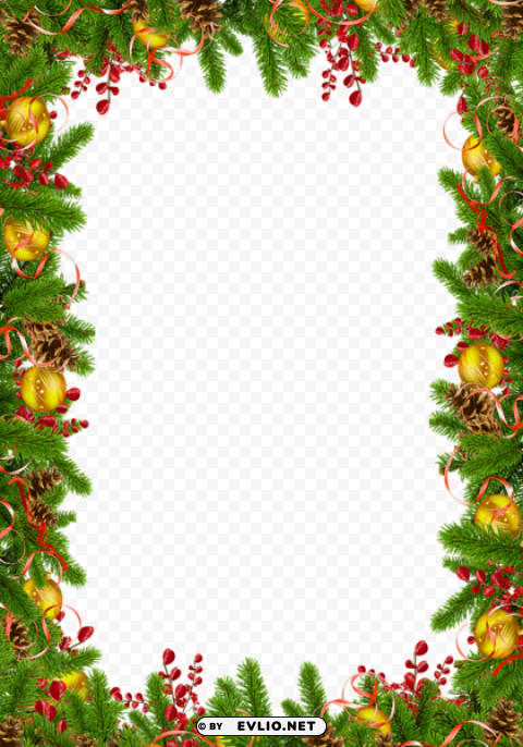 transparent christmas photo frame with pine cones PNG Image with Clear Isolation