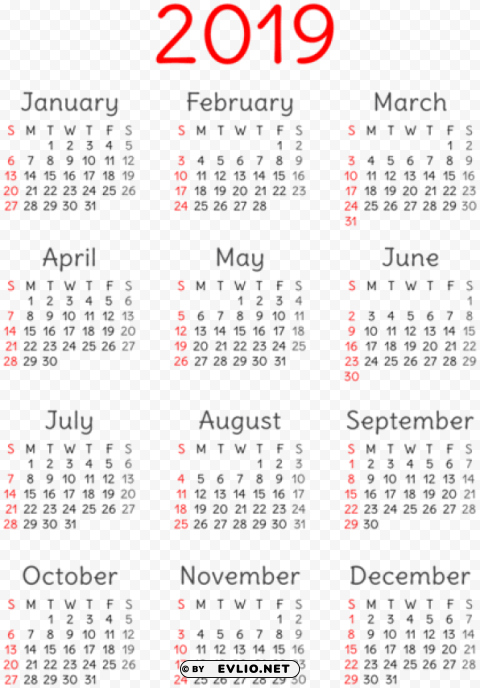 2019 calendar transparent Isolated PNG Item in HighResolution