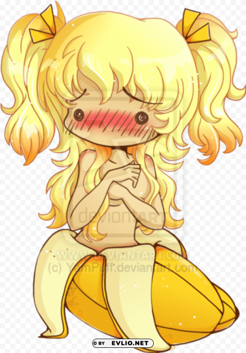 anime girl chibi banana Isolated Character in Transparent Background PNG