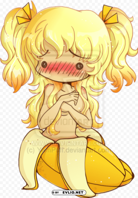 Anime Girl Chibi Banana Isolated Character In Transparent Background PNG