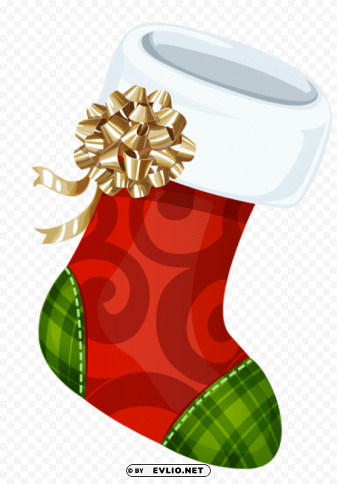 christmas stocking with gold bow Isolated Item on Transparent PNG Format