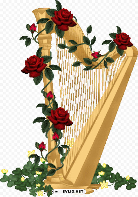 harp with roses PNG file with no watermark
