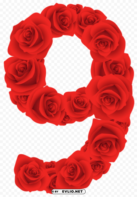 Red Roses Number Nine PNG Transparent Graphic