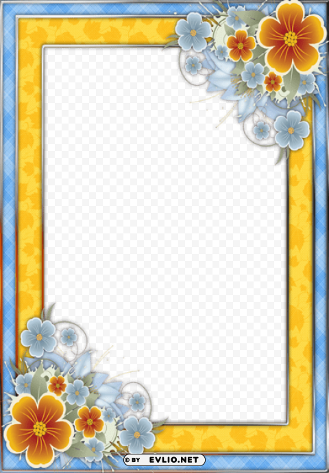 Blue And Yellowframe With Flowers High-resolution Transparent PNG Images