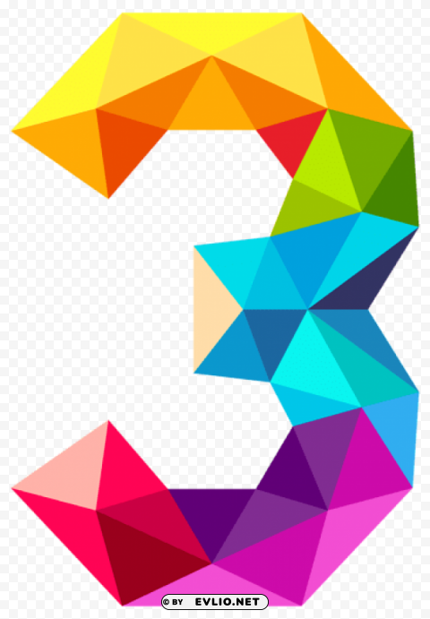 colourful triangles number three Isolated Icon with Clear Background PNG