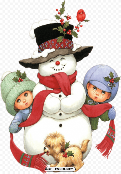 cute snowman kids and puppy Transparent PNG images set