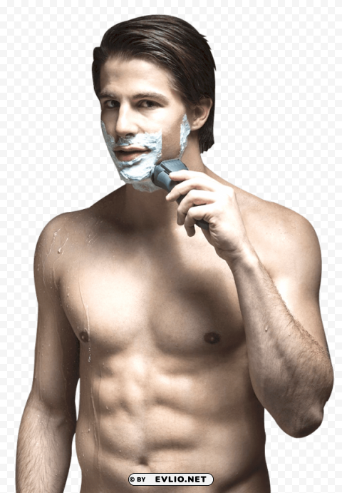 man using beard shaver PNG without background