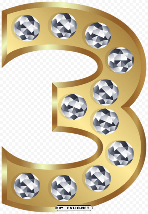 Three Gold Number PNG For Digital Design