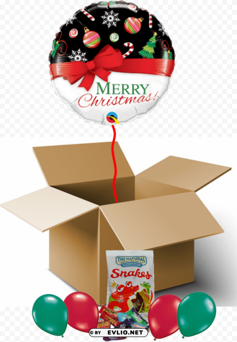 merry christmas red bow balloon in a box - christmas foil balloon - christmas red bow 18 1pc Transparent PNG Isolated Item with Detail