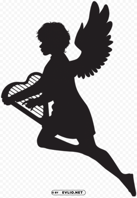 angel with harp silhouette PNG transparent pictures for projects