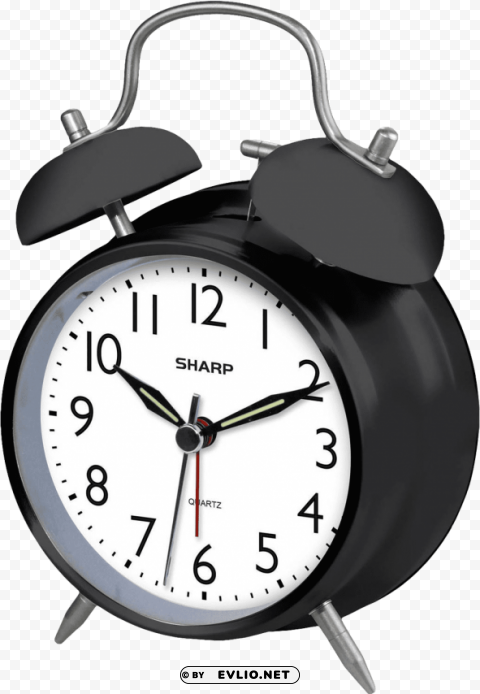 sharp quartz analog twin bell alarm clock black ClearCut Background PNG Isolated Subject