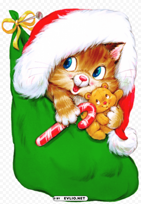 transparent christmas kitten with candy cane PNG transparency