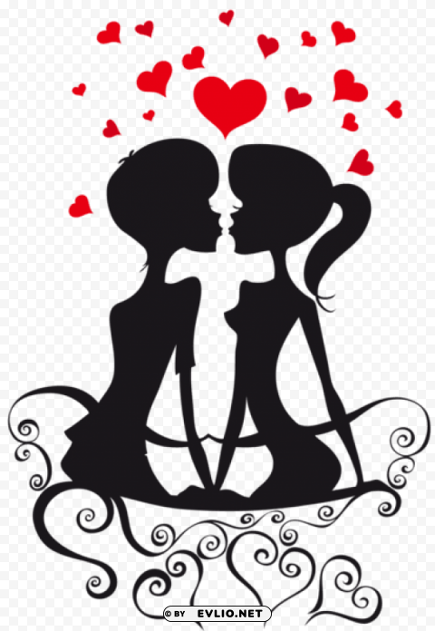 love couple silhouettes on a bench with hearts Free PNG images with alpha channel set