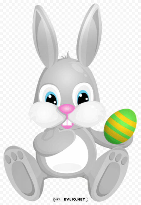 easter grey bunny Isolated PNG Element with Clear Transparency