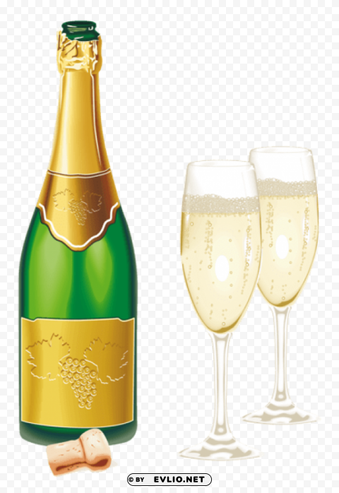 new year open champagne with glasses PNG transparent icons for web design