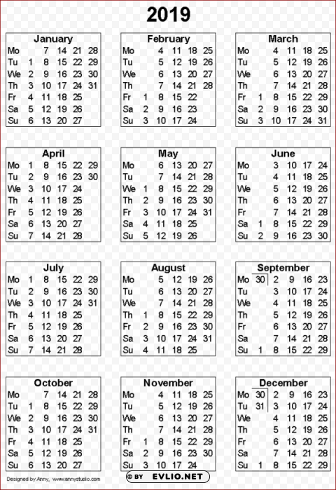2019 calendar templates Free PNG download no background