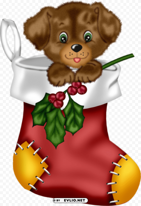 christmas red stocking with puppy Isolated Element in HighResolution Transparent PNG