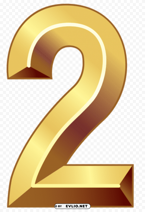 gold number two Isolated Character in Clear Background PNG